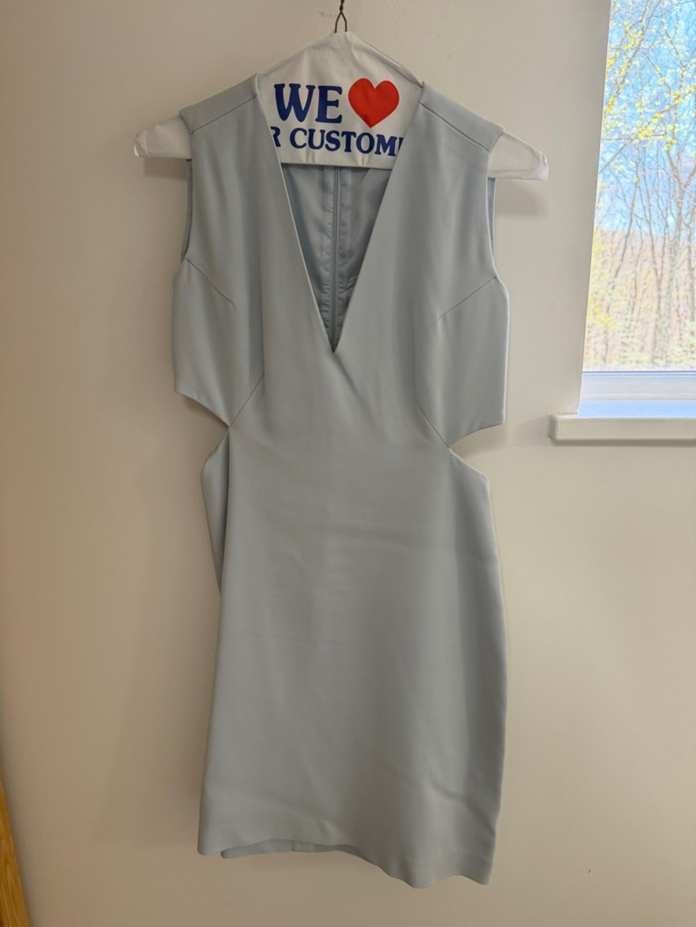 Uterqüe Pale Blue V-Neck Cutout Sheath Dress